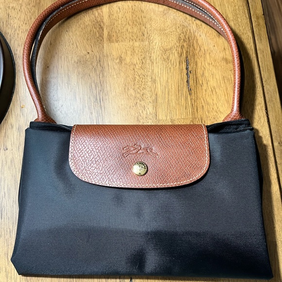 Longchamp Le Pliage Medium Black Tote Bag with Brown Leather Trim - Picture 6 of 10